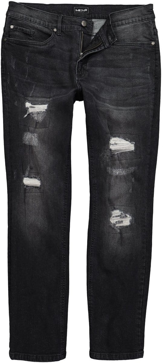 Men Plus - Heren - Jeans Buikfit Regular Fit 5-pocket destroyed-look - Zwart - Maat 72