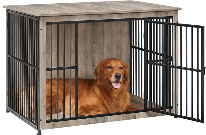 Feandrea - Hondenbench - Bijzettafel en Hondenhok - Voor Binnen - 2 Deuren - Dichte Bodem