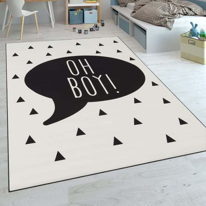 Flycarpets Kindervloerkleed - Aleris - Oh Boy - Zwart / Wit