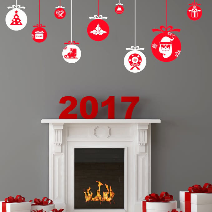 Kerststickers met kerstballen en versieringen - Kerststickers - feestdecoraties - 100x135cm