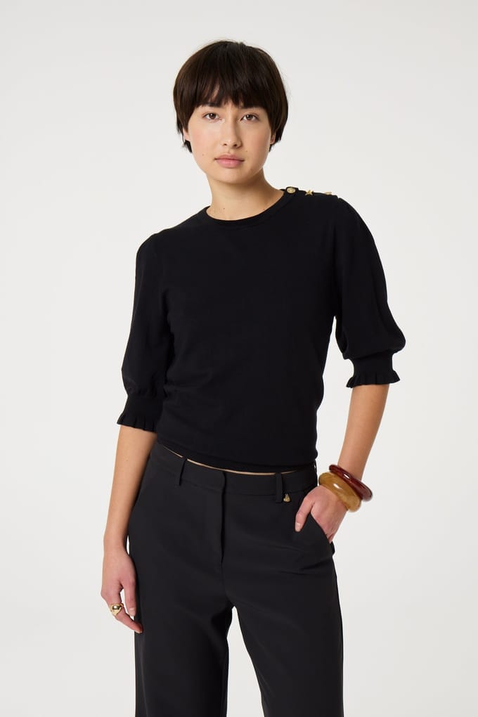 Fabienne Chapot Molly Short Sleeve Pullover Black Maat: M | Longsleeves Outlet | Dames | Zwart