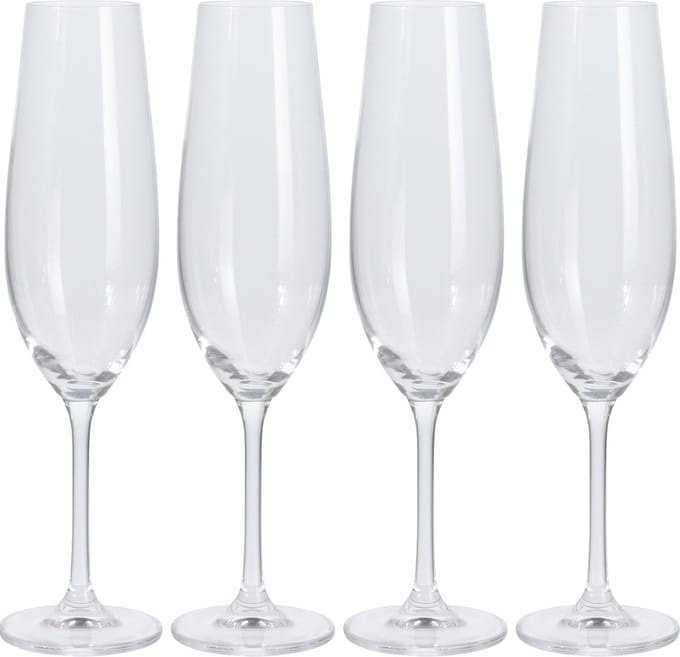Excellent Houseware Champagneglazen - hoog model - 4x - transparant - glas - 260 ml - proseccoglazen