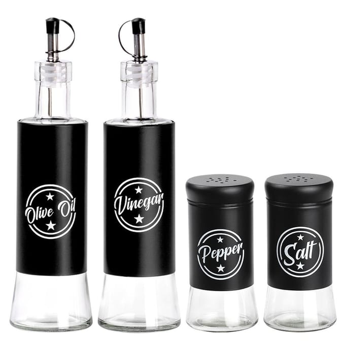 Olie-, Azijn-, Zout- en Peperset 4 delig - Oliedispenser - Set - Cruet - voor Restaurant - Hotel - Keuken