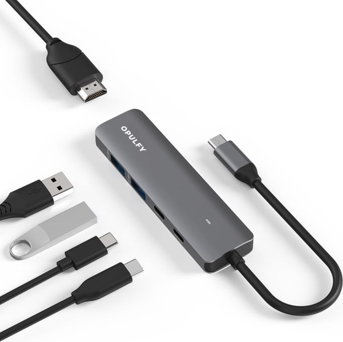 Opulfy - 5-in-1 USB-C HUB - Docking Station - HDMI - Telefoon - Tablet - USB C Hub - USB - Splitter - USB-C - Power Delivery - 5-in-1 USB-C Docking Station