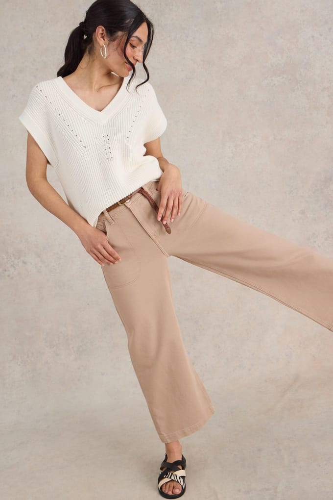 White Stuff Tia Wide Leg Crop Jean Dark Natural Maat: 18 REGULAR | Wijde Broeken Outlet | Dames | Beige