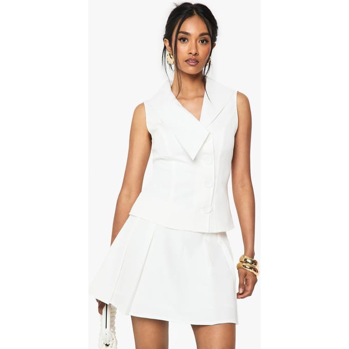 boohoo Dames Side Pleat Tailored Mini Rok | Wit | Maat: 38