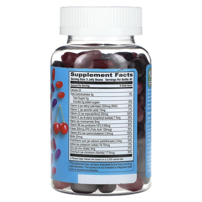 Human Beanz, Bonbon Gélifié Multivitaminé, Explosion de Baies, 120 Bonbons Gélifiés