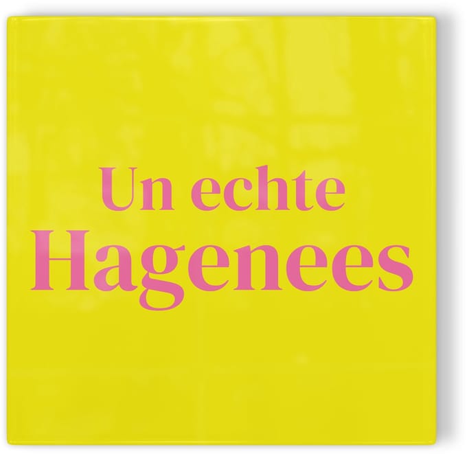 Tegeltje Den Haag Un echte Hagenees - geel roze - tegeltje stad - tegeltje met tekst