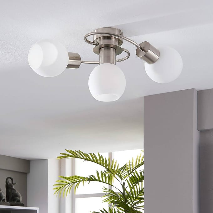 Lindby - plafondlamp - 3lichts - Glas, metaal - H: 17.5 cm - E14 - wit, nikkel gesatineerd