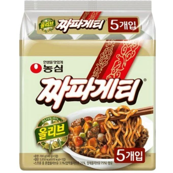 Nongshim Jjapagetti (Jjajang Ramen) 3 soorten Original 140g x 5 beige