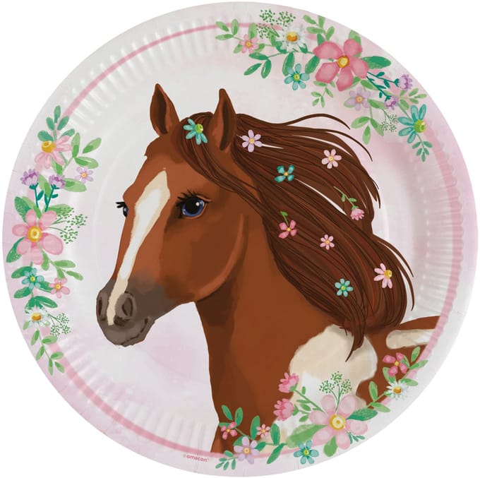 RIETHMULLER - 8 kartonnen borden mooi paard 23 cm verjaardag