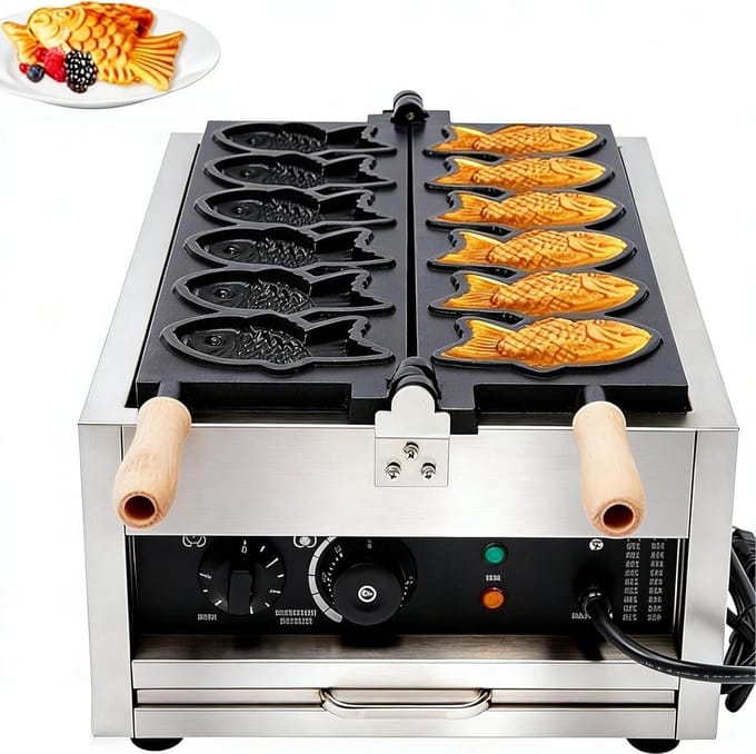 Elektrisch Wafelijzer - Wafelmaker Visvorm - Desserts Maken - Dubbele Bakvorm - 3000 Watt - Meerkleurig