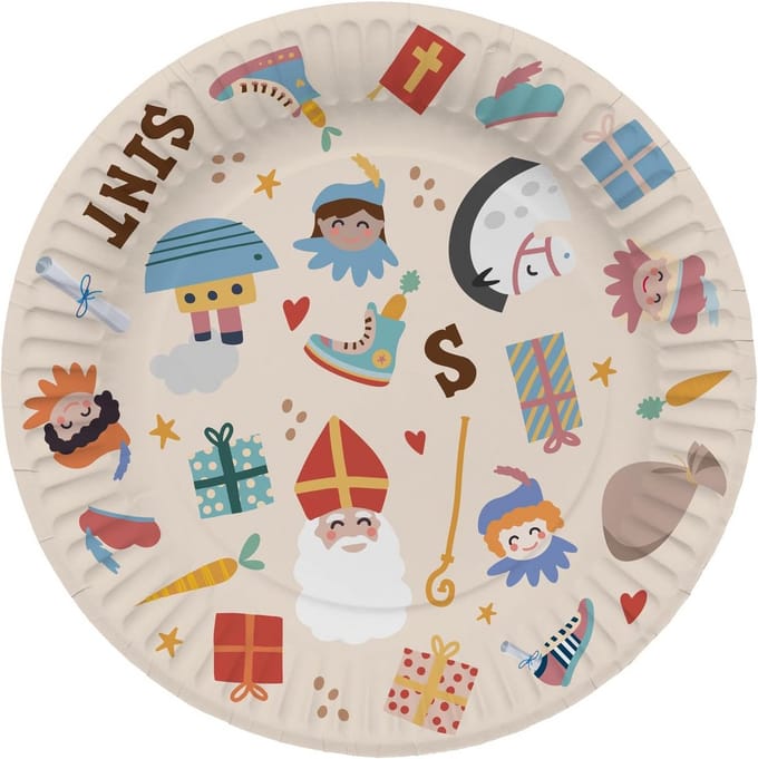 Sint en Piet Wegwerpbordjes Set van 8 - Feestservies voor Kinderfeestjes - Multicolor