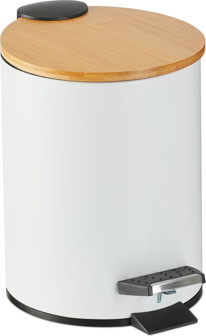 pedaalemmer 3 l - softclose - bamboe deksel - badkamer & keuken - wit