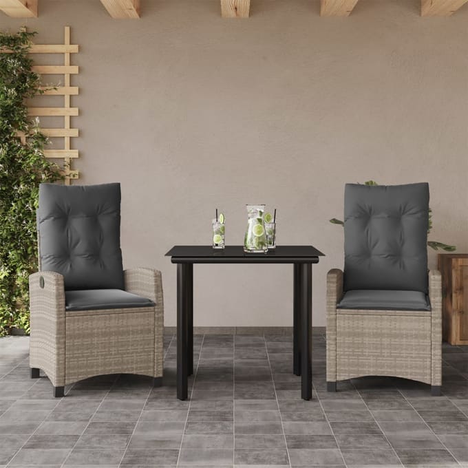 vidaXL - 3-delige - Tuinset - met - kussens - poly - rattan - lichtgrijs
