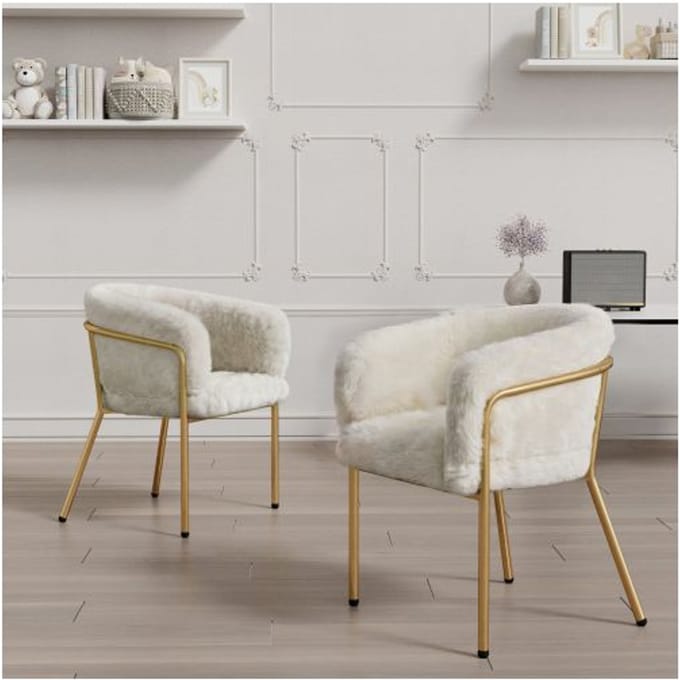 Chaise longue - MUVOE - Ensemble de 2 - Imitation de fourrure de lapin - Beige - Métal beige