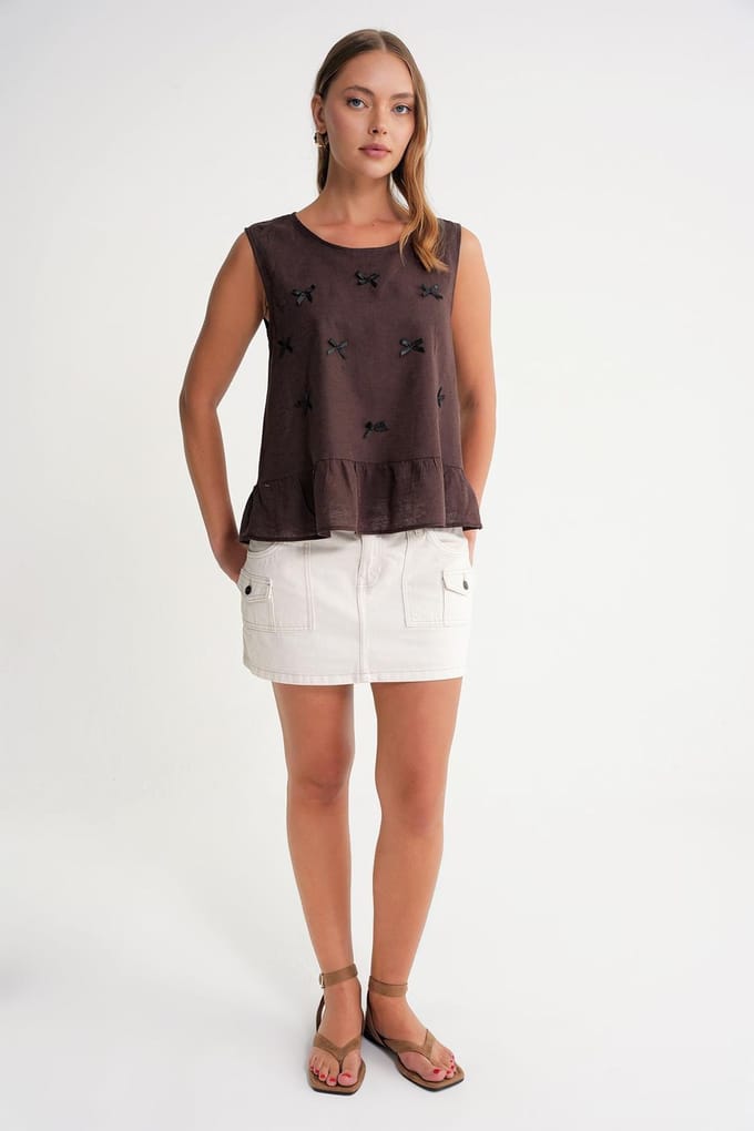 Ronde Hals Blouse met Strikdetail