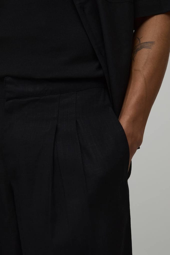 Balloon Fit Linen Blend Co-Ord Half & Half Trouser | Black | Size Small