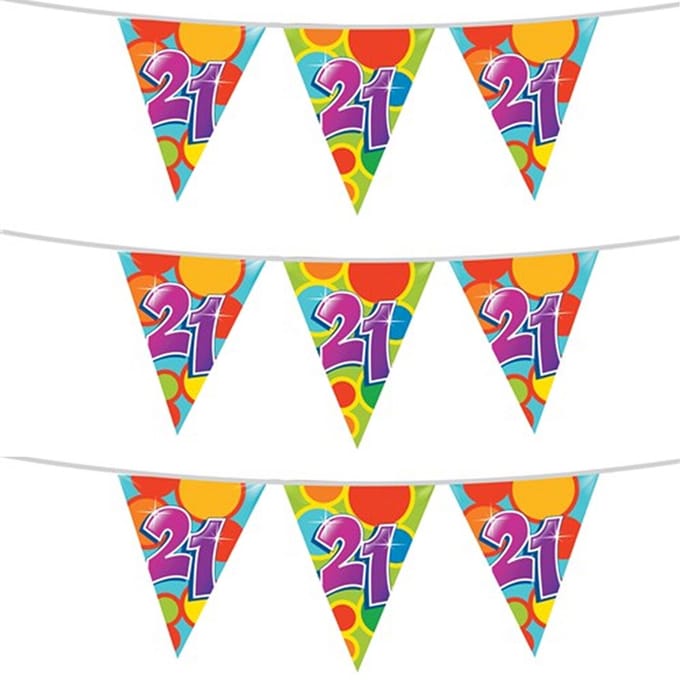 Haza Vlaggetjes 21 jaar - leeftijd verjaardag - 3x stuks - plastic 10m