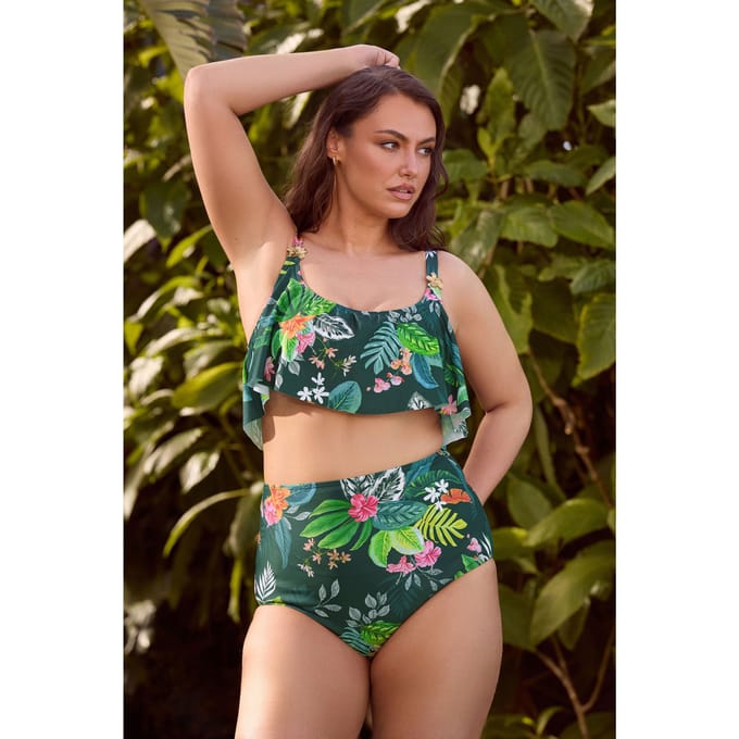 Yours Groene Bikinitop Met Tropische Print En Ruches Size 48