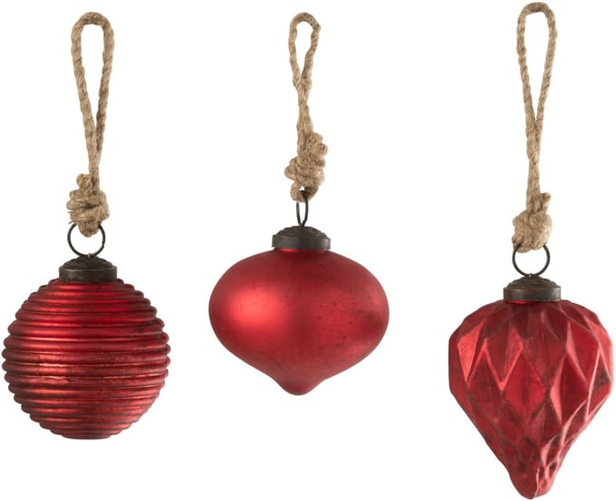 J-Line kerstbal Geoxideerd - glas - rood - small - 3 stuks
