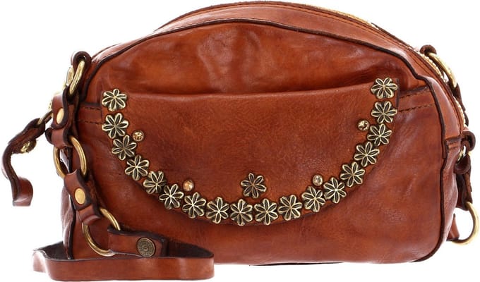 CAMPOMAGGI Leren Schoudertas Half Moon Crossbody Bag Cognac Terracotta