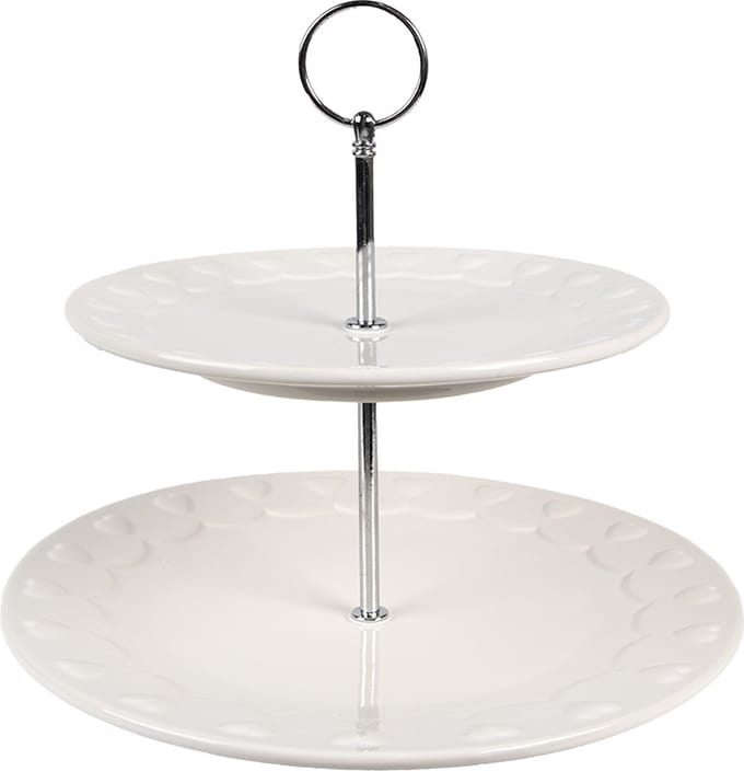 Clayre & Eef Etagère 2 laags Ø 26x26 cm Wit Keramiek