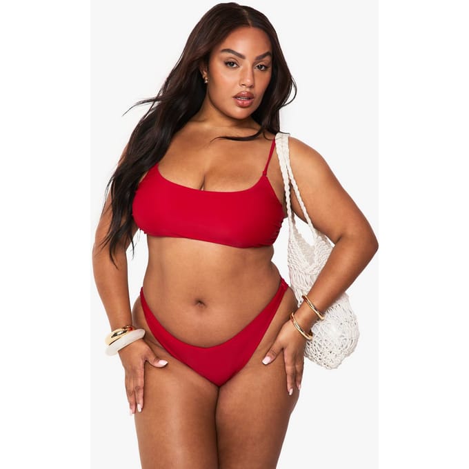 boohoo Dames Plus Swimwear Essentials Crop Bikini Top | Red | Maat: 26