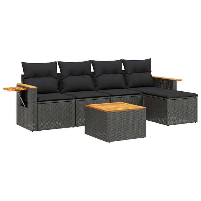 vidaXL - 6-delige - Loungeset - met - kussens - poly - rattan - zwart