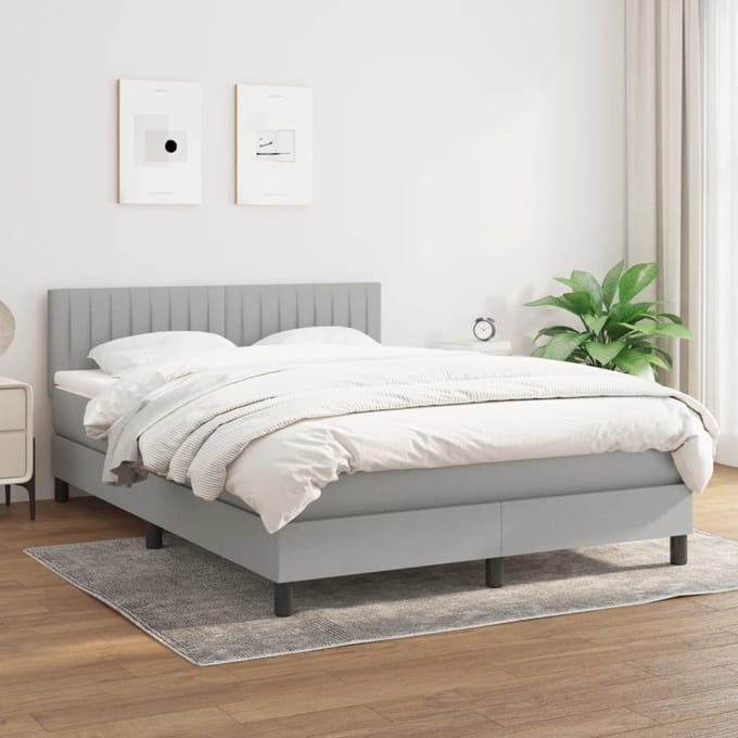 vidaXL - Boxspring - met - matras - stof - lichtgrijs - 140x190 - cm