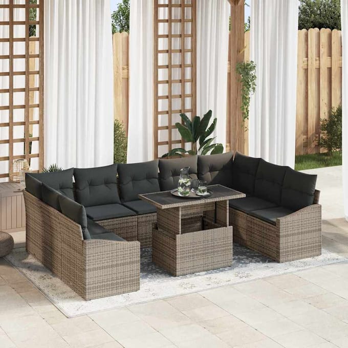 vidaXL - Bankstel - 10 - st - Grijs - poly - rattan