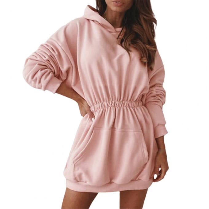 Robe de Dame Couleur Unique à Capuche Taille Élastique Polyvalente Robe de Printemps pour le Quotidien Construction Durable de Haute Qualité Usage Quotidien Pratique M rose