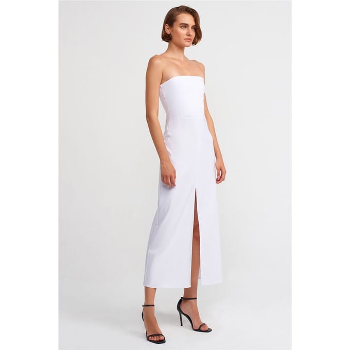 Strapless Aansluitende Midi-jurk met Splits