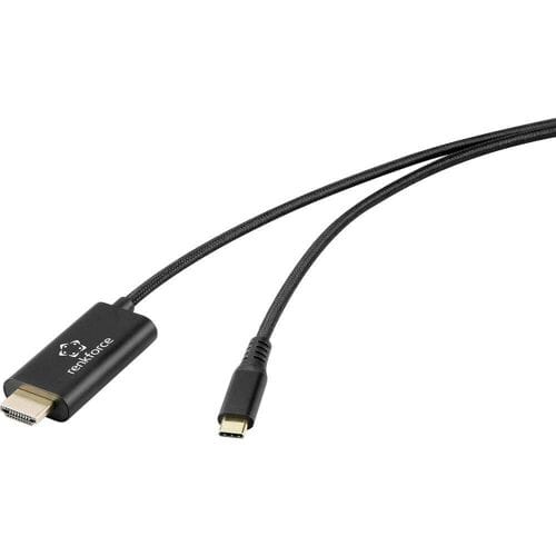 Renkforce RF-7116130 USB-C-displaykabel USB-C / HDMI Aansluitkabel USB-C stekker, HDMI-A-stekker, USB-C bus 2.00 m Zwart Met laadbus, 4K UHD