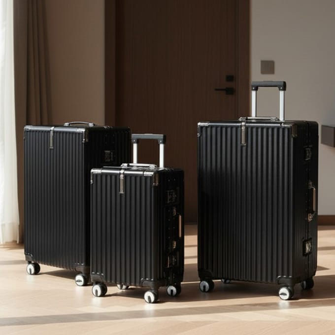 Zwarte hardshell koffer Dubbele 4-wiel ABS bagage Cabinekoffers