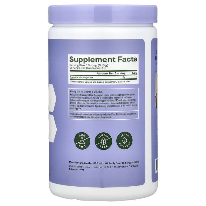 Bloom, Creatine Monohydraat, Ongezoet, 206g (7,3 oz)