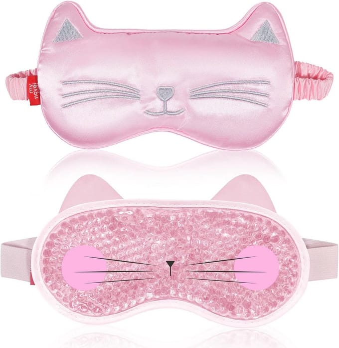 Oogmasker Set - Slaapmasker Gel - Ontspanning Ogen - Warm Koude Therapie - 2 Stuks - Roze Kat