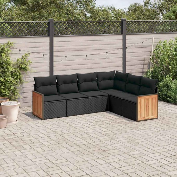 vidaXL - 6-delige - Loungeset - met - kussens - poly - rattan - zwart