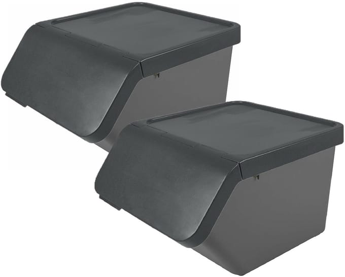 Sunware Sigma Home sorteer bak met deksel - 2x - afvalbak - antraciet - stapelbaar - 45L - 49 x 39 x 30 cm