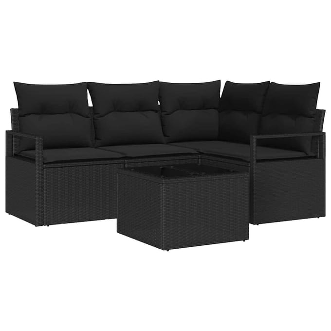 vidaXL - Bankstel - 5 - st - Zwart - poly - rattan