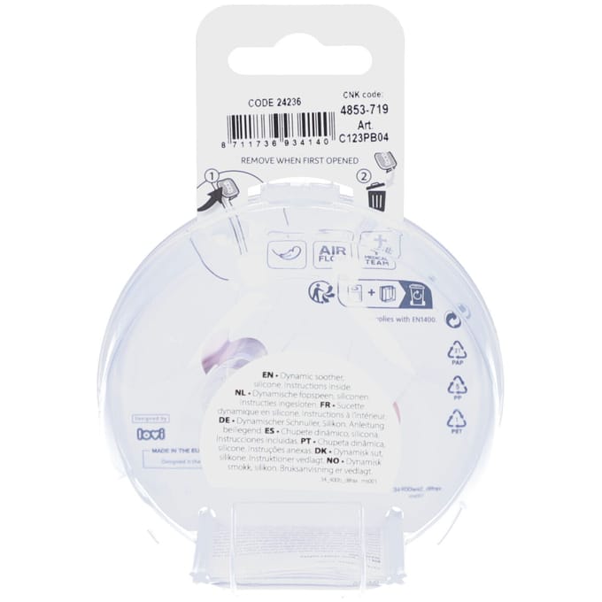 Difrax LOVI Fopspeen Dynamisch - Prime - 0 tot 6 Maanden - Lichtroze & Paars - 2 Stuks