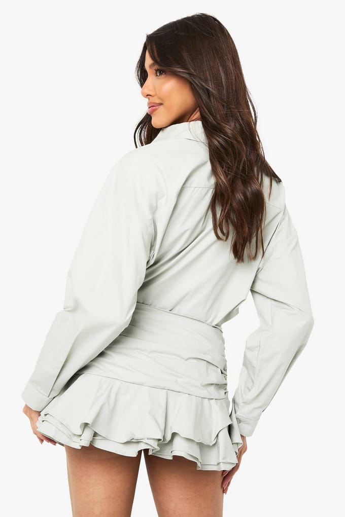 boohoo Dames Ruffle Micro Mini Rok | Grey Blue | Maat: 12