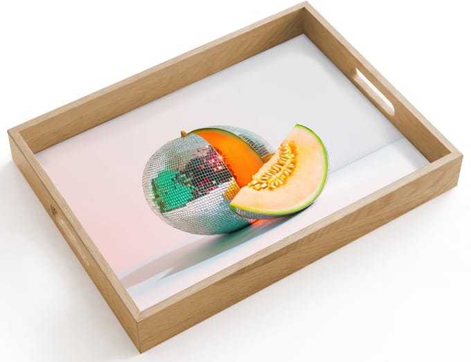Dienblad hout 40x30 cm - Schootdienblad - Disco - Discobal - Meloen - Pastel - Borrelplank rechthoek - Plateau dienbladen
