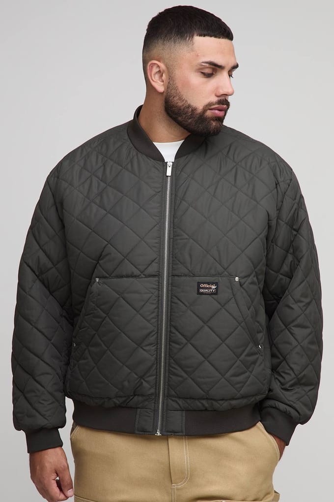Plus Gewatteerde Carpenter Pocket Regular Fit Bomberjas | Khaki | Size 2XL