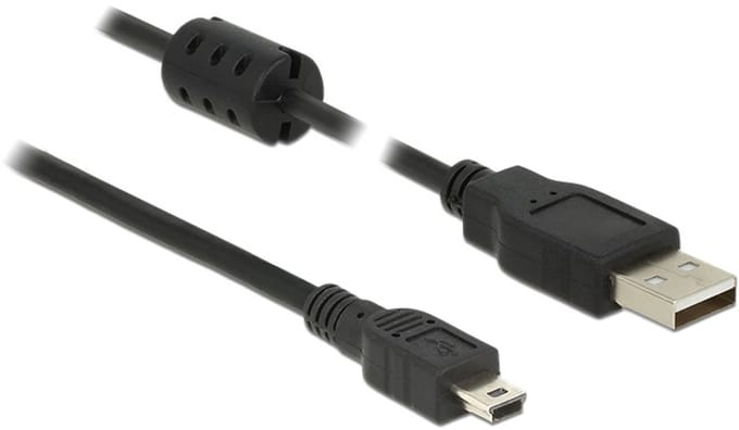 USB Mini B naar USB-A kabel met ferriet kern - USB2.0 - tot 2A / zwart - 0,50 meter