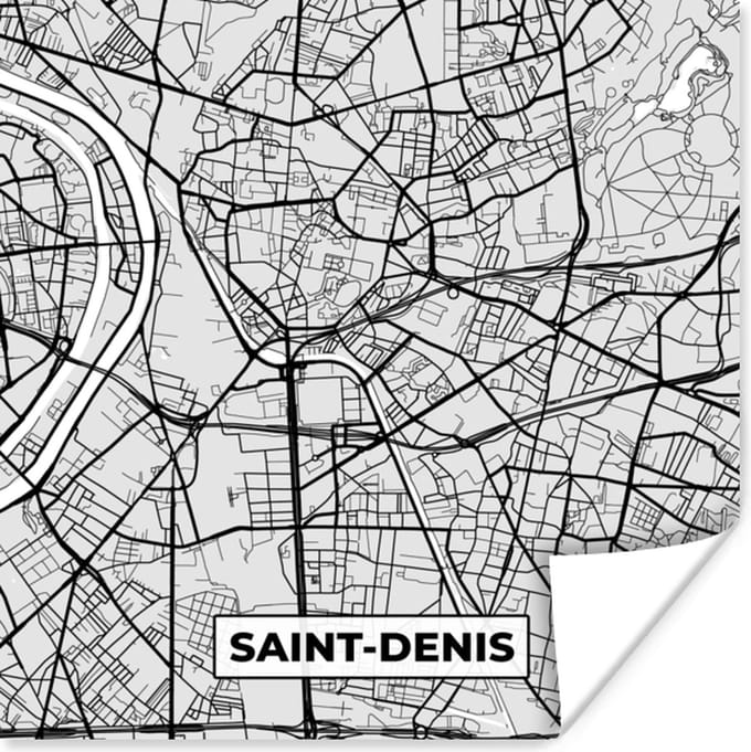 Poster Kaart - Stadskaart - Frankrijk - Saint-Denis - Plattegrond - 75x75 cm
