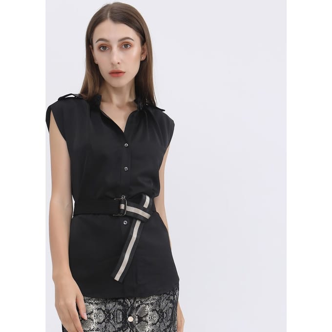 Mat satijnen mouwloos shirt