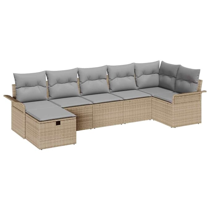 vidaXL - Tuinbank - Set - 7 - st - Beige - en - Lichtgrijs - poly - rattan