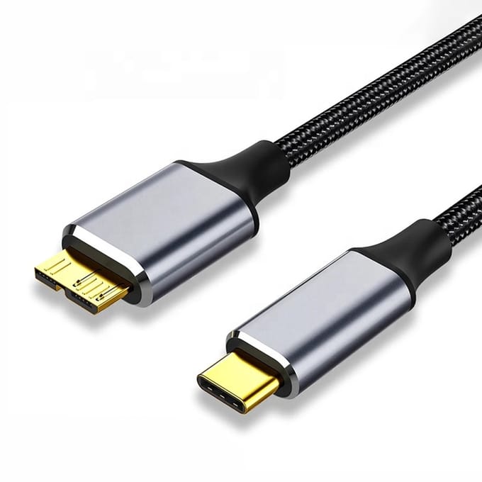 USB-C naar Micro USB-B 3.0 Kabel – 10Gbps – Externe Harde Schijf HDD/SSD – Snelle Data Transfer – 0.5 Meter – Space Grey