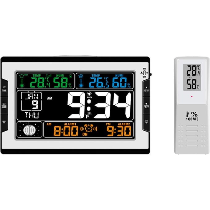 KKmoon binnen- en buitentemperatuur-vochtigheid digitale multifunctionele klok en thermo-hygrometer